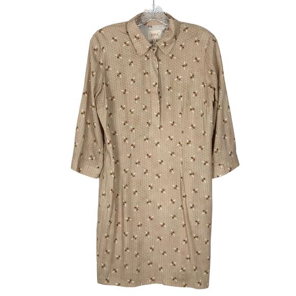 AVOCA ANTHOLOGY Shirt Dress 3/M Bees Honey Comb Long Sleeve Knee 5 Button